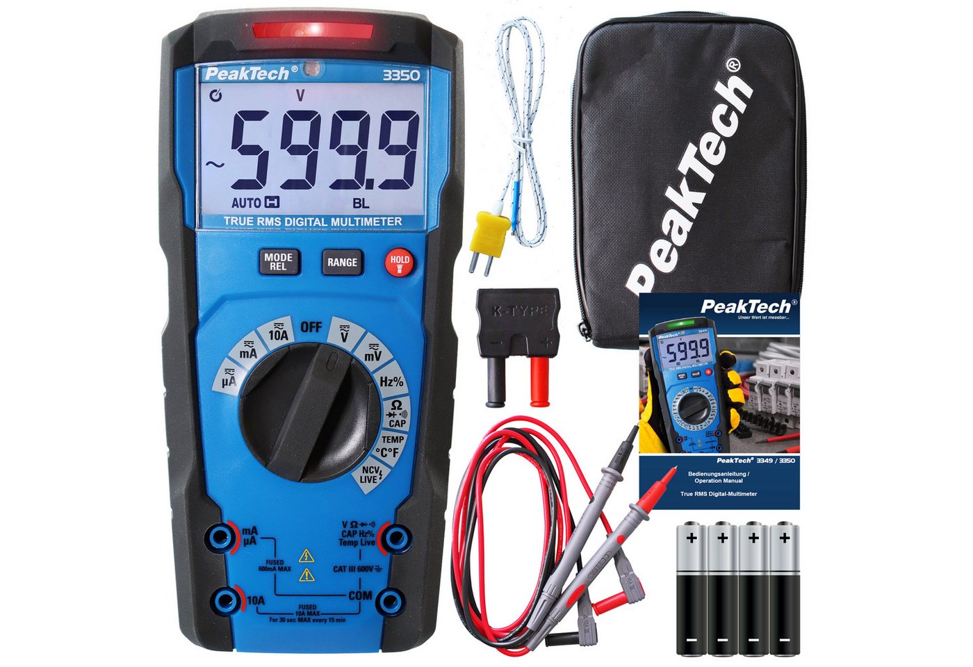 PeakTech Multimeter PeakTech 3350: Profi True RMS Digitalmultimeter ~ 6.000 Counts ~ 600V, spritzwassergeschütztes Gehäuse in schwarz