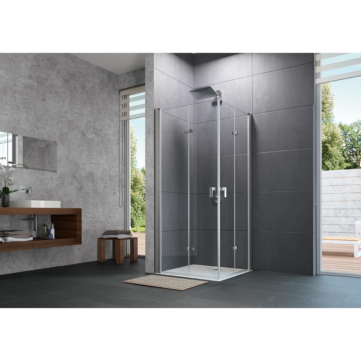 Hüppe Design pure Schwingfalttür, Duschkabine + Duschwand, links, 1200mm breit, 1900mm hoch, für Nische & Eckeinstieg, 6mm Sicherheitsglas, Hebe-Senk-Mechanismus