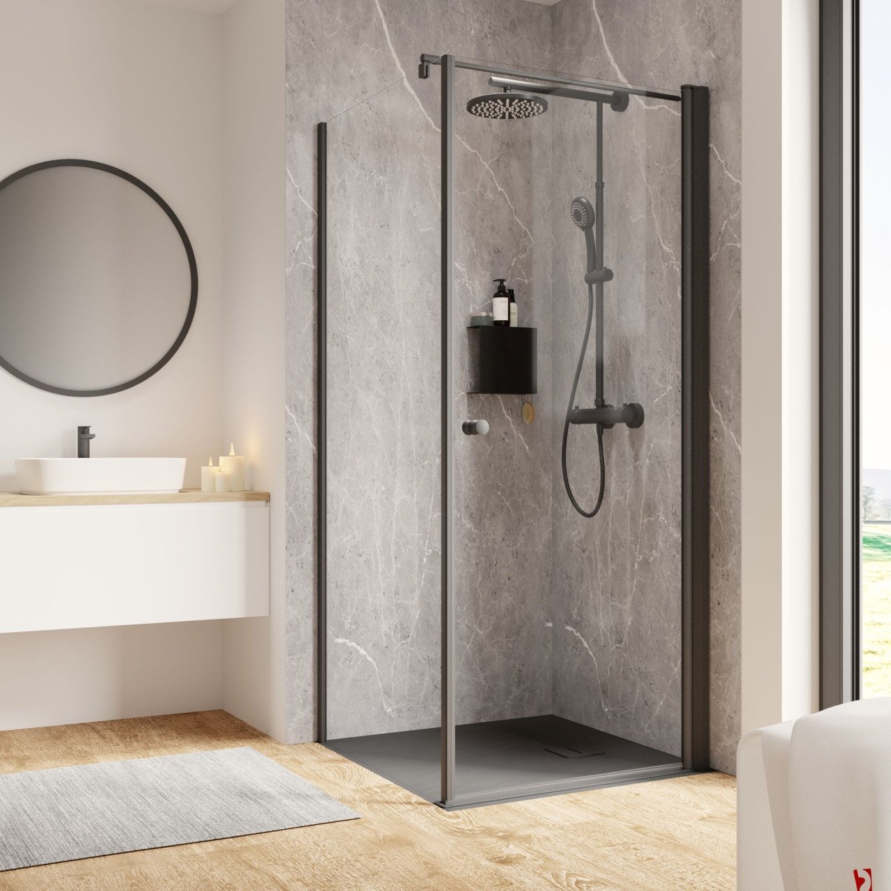 Schulte Eckdusche Garant 2.0, mattschwarz, 90 x 90 cm, 6 mm Sicherheitsglas, Drehtür, 200 cm Höhe