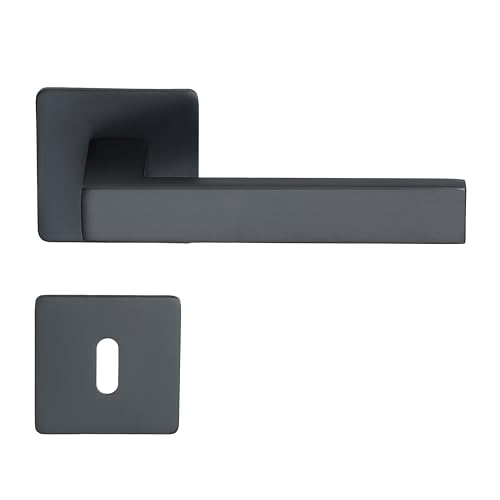 MeinTürgriff Drückergarnitur Trento Flachrosette, Edelstahl-Türgriffpaar in Schwarz, für Innentüren, mit Magnet-Unterkonstruktion und verdeckter Befestigung