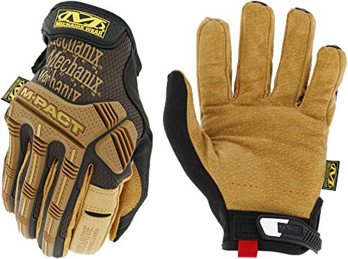 Mechanix Wear M-Pact Lederhandschuhe, Schutz mit DuraHide Handfläche und Knöchelschutz, Größe M, Schwarz/Braun