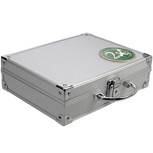 Schwäbische Albumfabrik Geldkassette, Alu-Münzkoffer für 2-Euro-Münzen mit blauem Velours, Metall-Ecken und eleganter Tragegriff, abschließbar