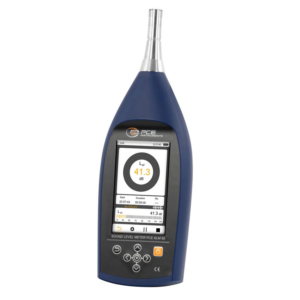 PCE Instruments PCE-SLM 50, Schallpegel-Messgerät mit Farbdisplay, 10Hz - 20kHz, 21 - 143 dB, Ethernet, SD-Karte, USB-C®, 8GB Speicher