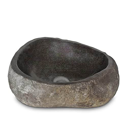 Oriental Galerie Top Serie Flussstein Handwaschbecken Naturstein Waschschale Stein Findling Natur Grau ca. 30-35 cm