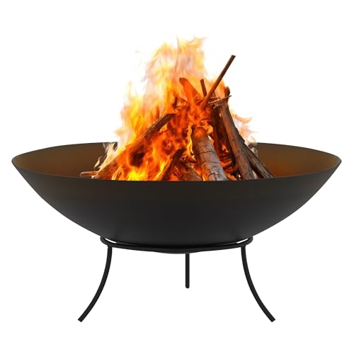 ECD Germany Feuerschale Ø55x24 cm aus Stahl, schwarz, mit 3 Füßen für Garten, Grillabend und Camping, robustes Dreibein-Gestell