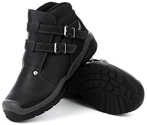 JOB S3 Dachdecker-Schnallenschuh, Arbeitsschuh aus Vollrindleder mit metallfreiem Durchtrittschutz, schwarz