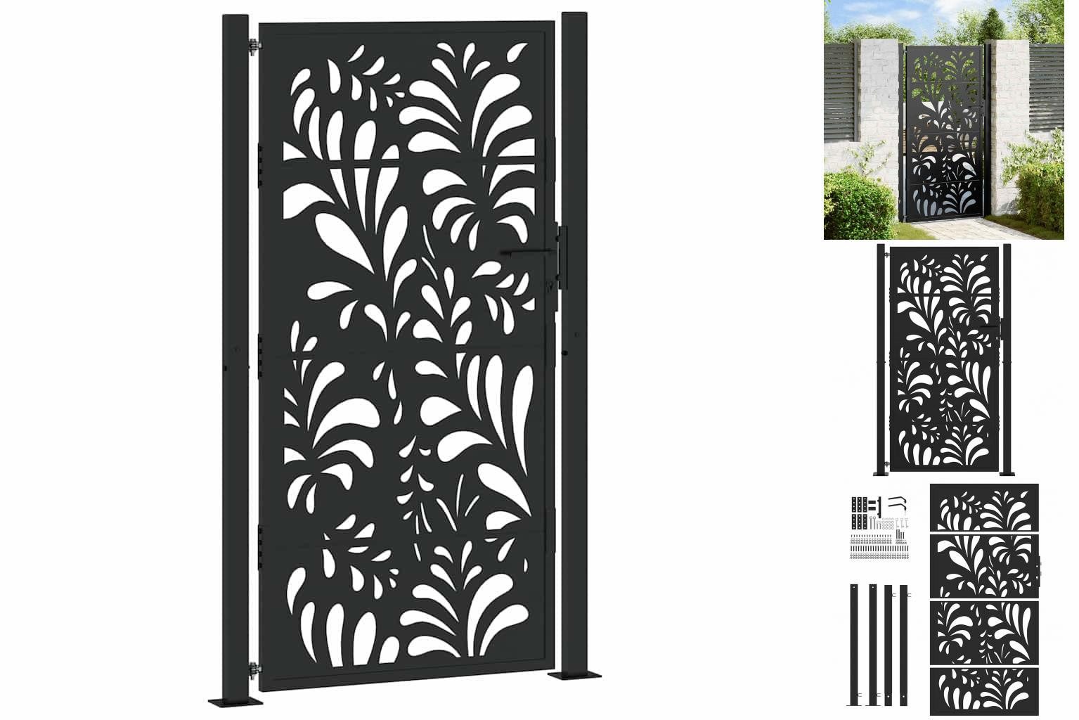 vidaXL Gartentor Schwarz 105x180 cm Stahl Wellen-Design Metall Abschließbar