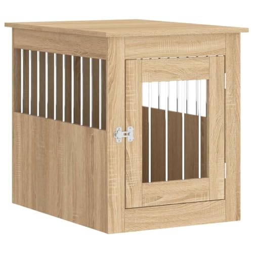 vidaXL Hundekäfig im Möbelstil, Abschließbar Hundebox mit Tür, Hundehütte Beistelltisch mit 2-in-1-Funktion, Hundehaus Haustierkäfig, Sonoma-Eiche 55x75x65 cm Holzwerkstoff
