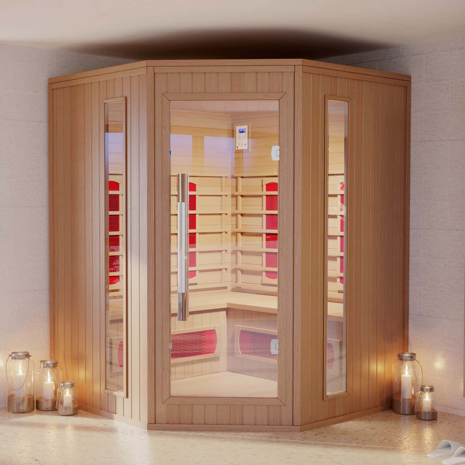 FinnTherm Infrarotkabine Linnea 2 Sitzbänke aus Holz Saunakabine