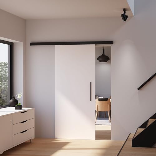 inova Holz-Schiebetür Komplettset 755 x 2035 mm weiß mit Beschlagset in schwarz mit Stabgriff - Preisvergleich