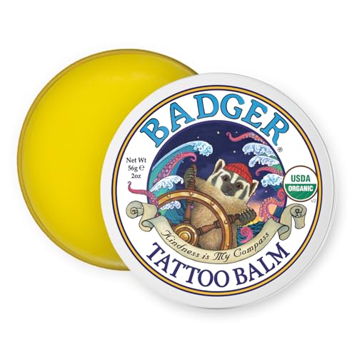 Badger Tattoo Balm, Pflegebalsam für Tattoos mit Kokosnussöl und Tamanu-Öl, feuchtigkeitsspendend und mit ätherischen Ölen, 720312