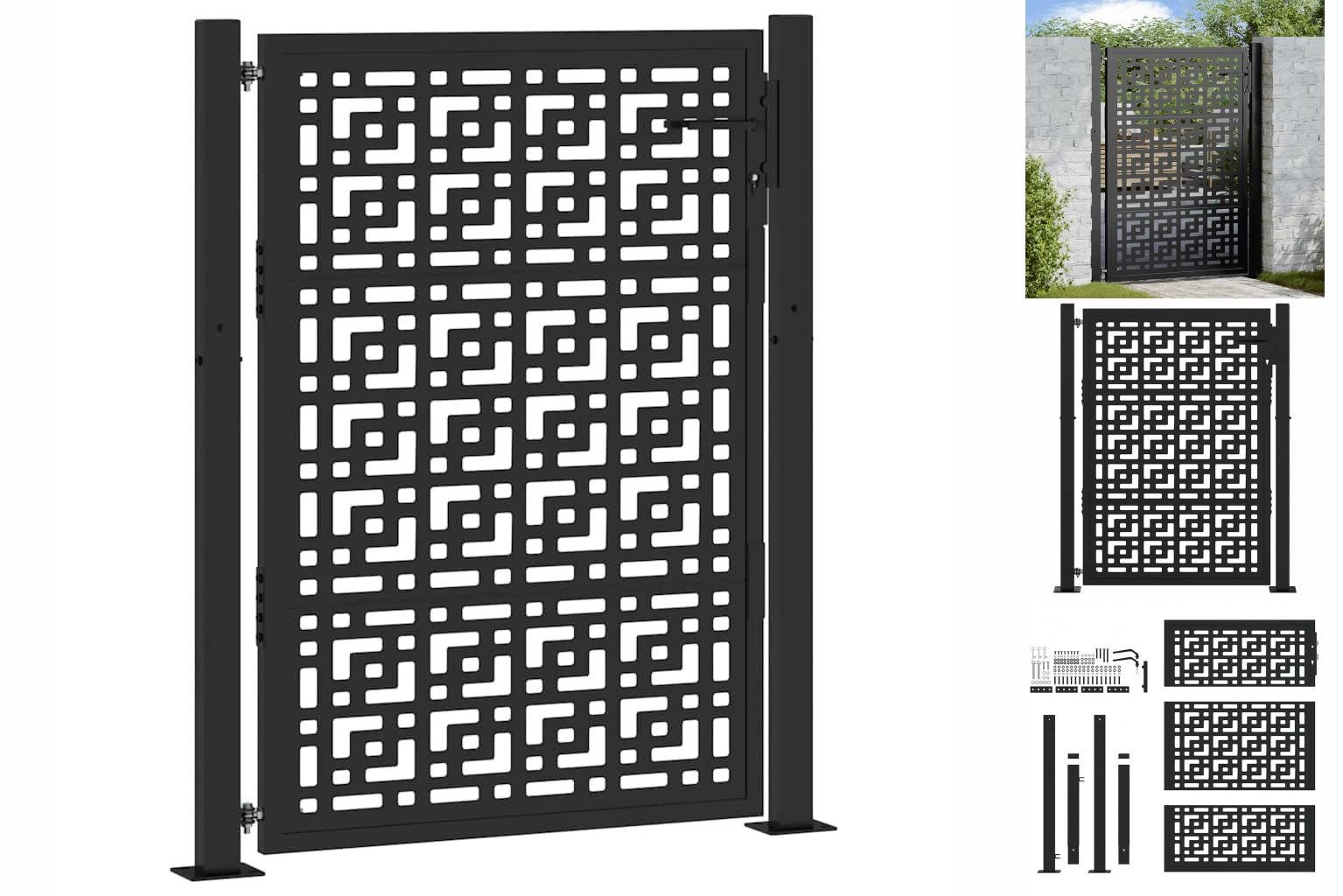 vidaXL Gartentor Schwarz 105x130 cm Stahl Kreuz-Design Metall Abschließbar