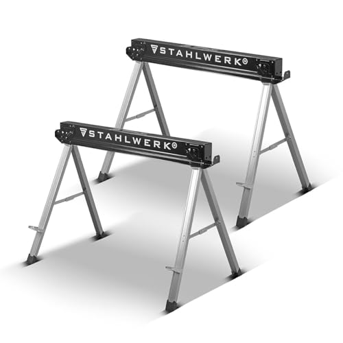 STAHLWERK Klappbock Sägebock SB-757 ST im 2er Set, 500 kg max. Belastbarkeit, Arbeitshöhe 76 cm, pulverbeschichtetes Metall