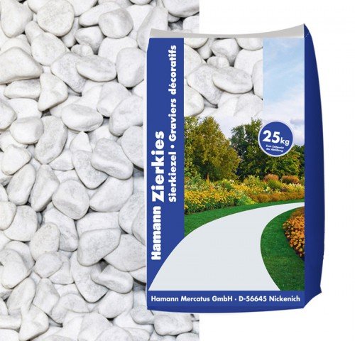 Hamann Mercatus Marmorkiesel Carrara, Körnung 7 mm - 15 mm, 25 kg – eleganter Zierkies für Garten und Landschaftsgestaltung