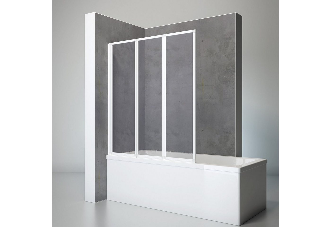 Schulte Badewannenfaltwand Well, Kunstglas, (3 tlg), BxH: 127 x 140 cm, strukturiertes Kunstglas Tropfen, Alpinweiß + Transparent