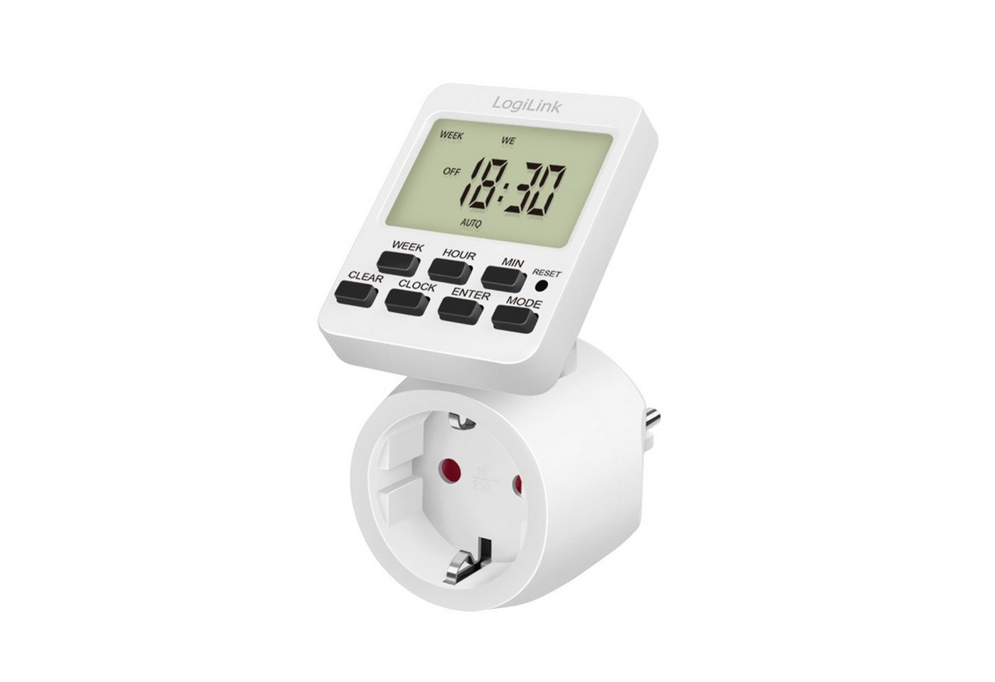 LogiLink Digitale Zeitschaltuhr ET0014, mit 180° drehbarem LCD-Display, weiß
