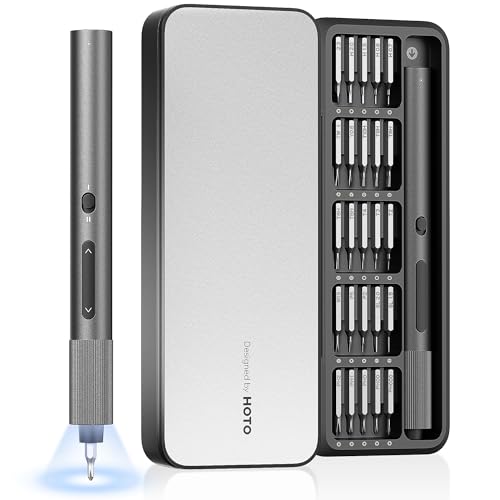 HOTO Feinmechaniker Akkuschrauber Set ADV, Mini Elektrischer Schraubenzieher Set, 2 Modi, magnetischer Aufbewahrungskasten, LED Licht, rutschfester Griff