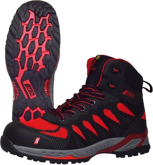 AS Arbeitsschutz NITRAS PRO STEP MID, Sicherheitsstiefel S1P, halbhoch, strapazierfähiges Textil, schwarz / rot, widerstandsfähige Nitril/EVA-Laufsohle, Fiberglas-Zehenkappe, durchstichhemmende Zwischensohle