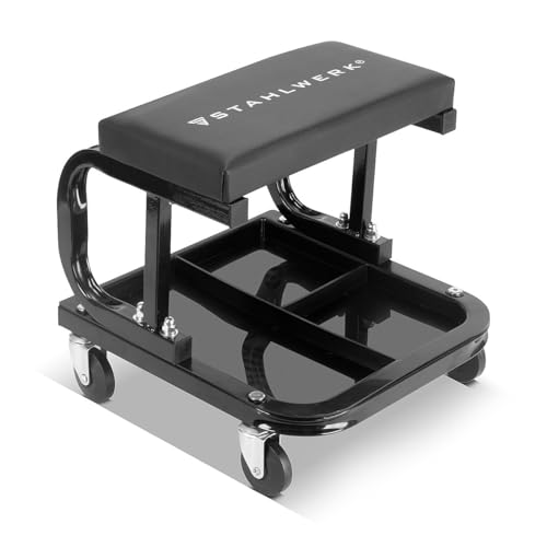 Stahlwerk Werkstatthocker WRS-35 ST, mobiler Werkzeugwagen mit 136 kg Tragkraft, schwarz, inkl. praktischer Ablage für Werkzeuge