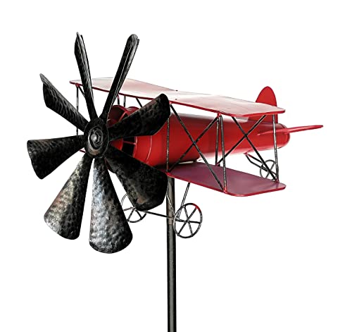DanDiBo Gartenstecker Metall Doppeldecker Flugzeug XL, 160 cm in Rot mit Windrädern, wetterfest und dekorativ