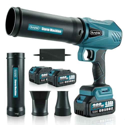 Bundviel Akku-Laubbläser Turbo Gebläse 80m/s Jet Fan, batteriebetrieben, 2x 21V 4000mAh Akkus, blau