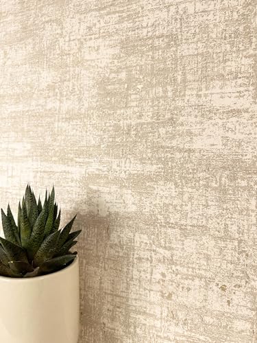 Newroom Vliestapete Beige Betonoptik, Industrial Used Look mit Metallic Glanz, 10,05 m x 0,53 m