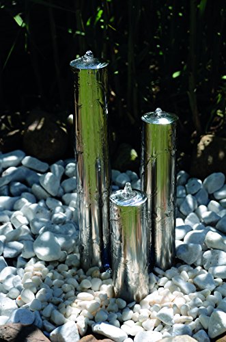 Köhko 77 cm Springbrunnen 22004 aus gebürstetem Edelstahl mit LED-Beleuchtung Säulenbrunnen, Edelstahlsäulen in 20cm, 30cm und 40cm, inklusive Pumpe und PE-Becken