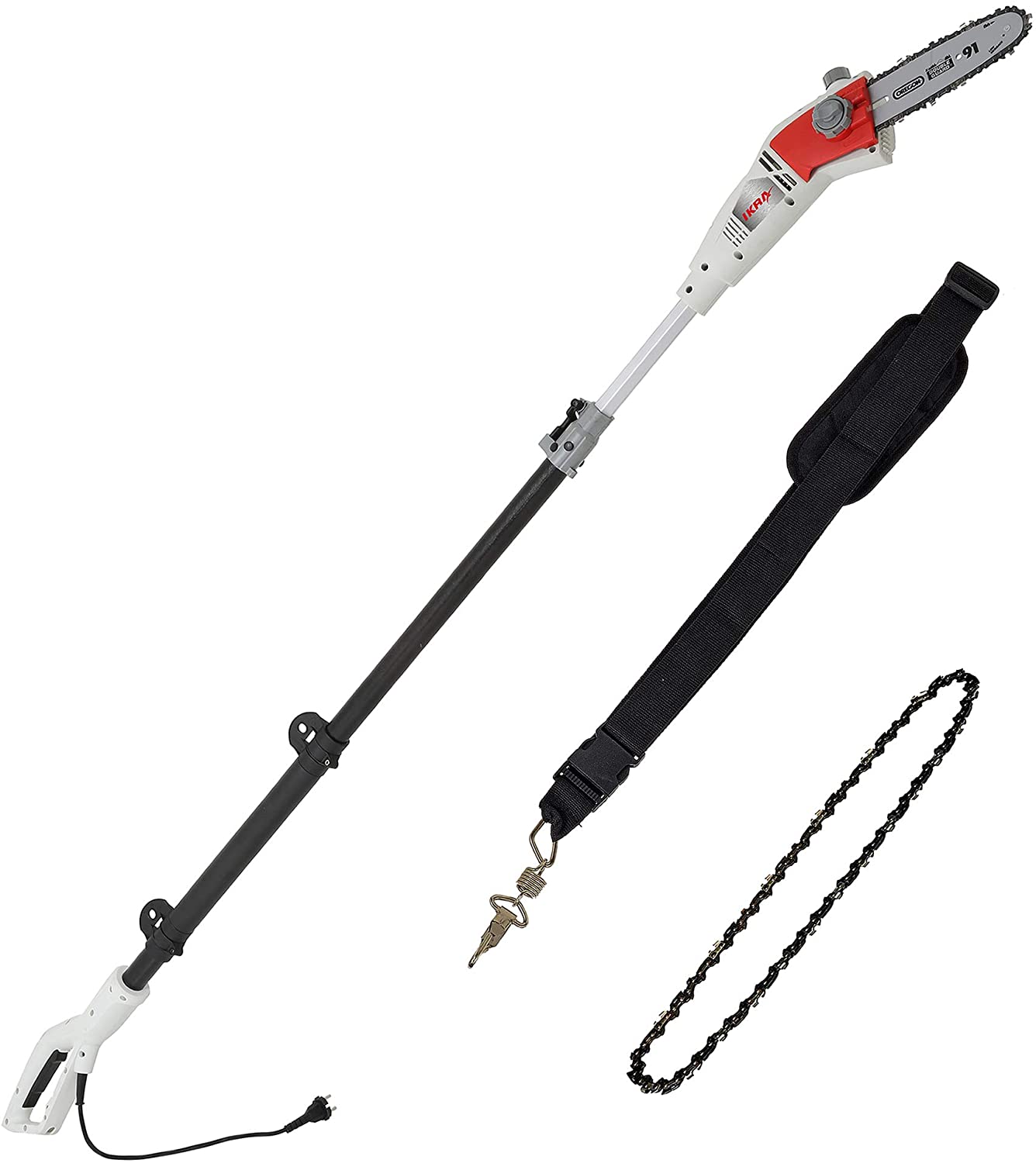 IKRA Elektro Teleskop Entaster IEAS 750, Arbeitshöhe 4m, 750 W, inkl. 2x Sägeketten & Schultergurt