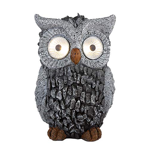 GLOBO LIGHTING Solar Eule Gartenskulptur grau, spritzwassergeschützte Gartendeko mit 2x LED 3000K, Akku, LxBxH 13,5x11,5x19,5 cm