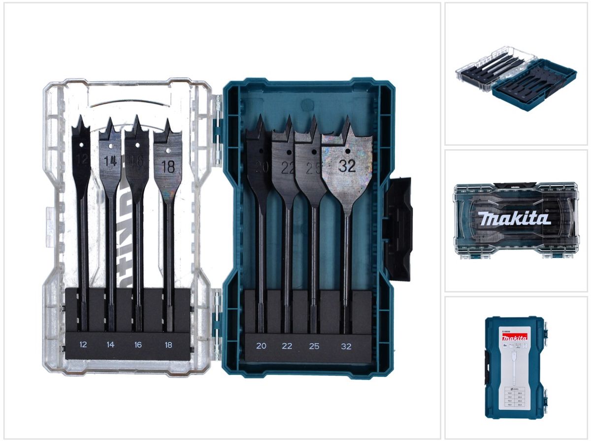 Makita Flachfräsbohrer Set 8 tlg. ( E-08698 ) für Holz 12 / 14 / 16 / 18 / 20 / 22 / 25 / 32 mm