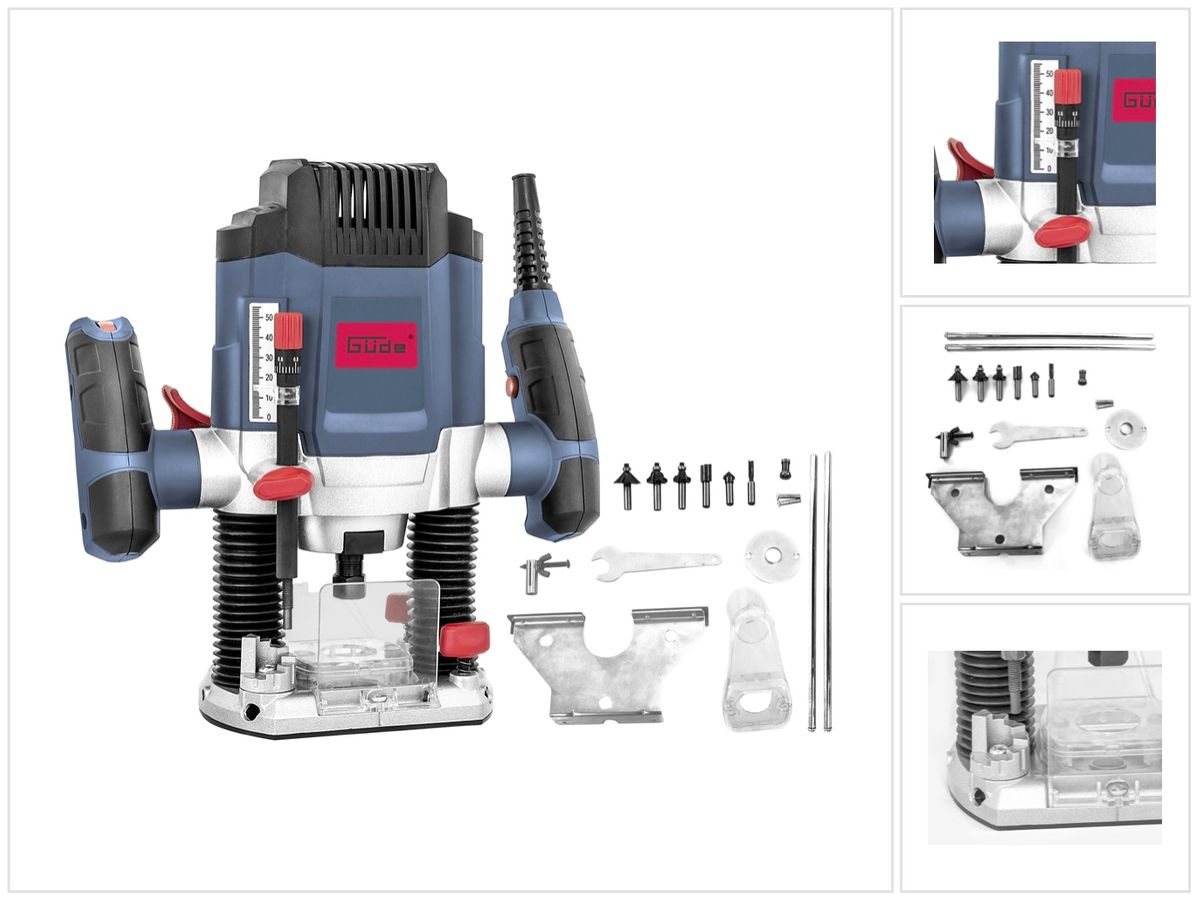 Güde OF 1200 E Oberfräse 1200 W 55 mm Hub + 6 tlg. Fräser Set (58117)