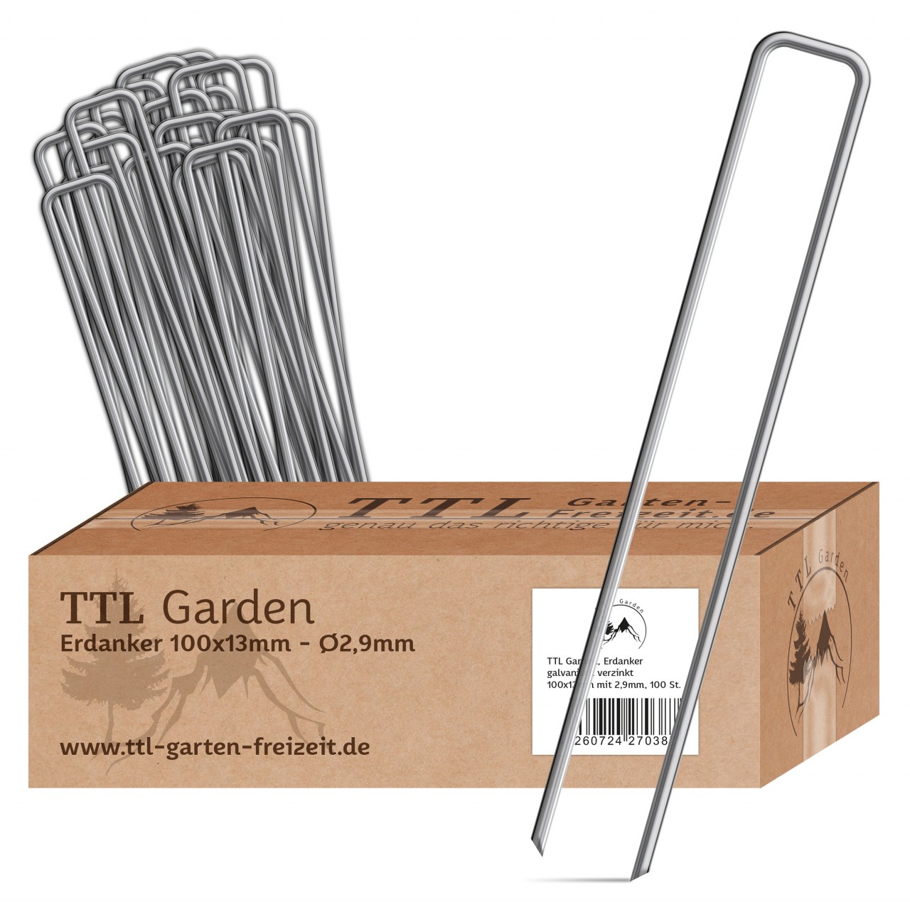 TTL Garden 100er Erdanker 100 x 13mm Durchmesser 2,9mm Anti-Rost Bodenanker für Gartenvlies, Camping, Vogelschutz