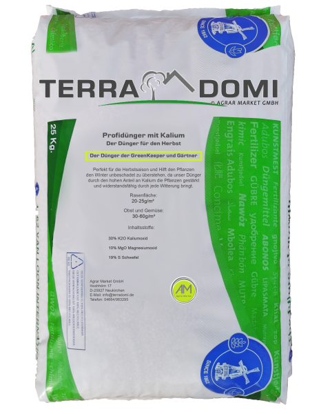 TerraDomi Herbstrasendünger mit Kalium 25 kg für 1000m² I Wurzelstärkung und Pflanzenkräftigung