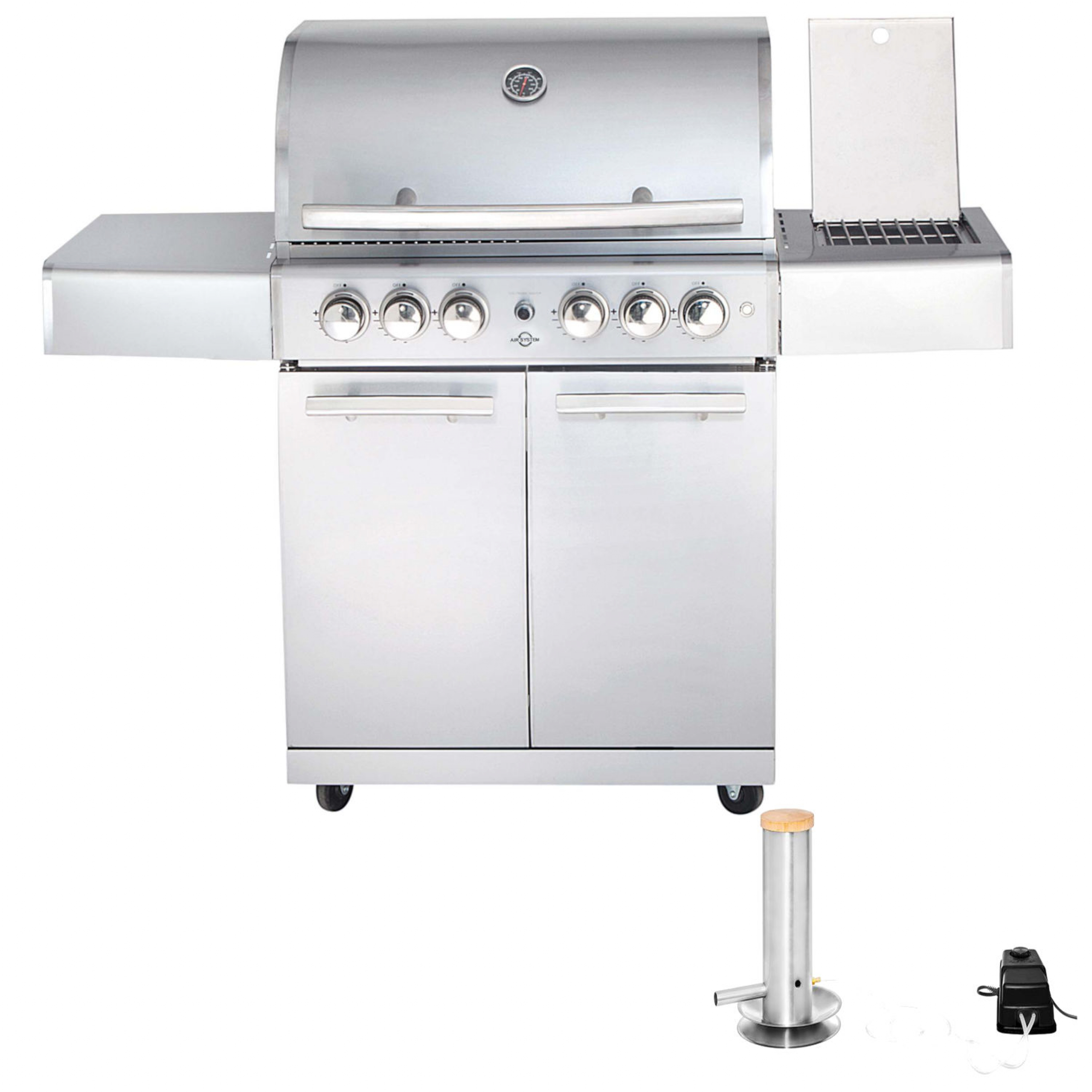 Allgrill Top-Line Modular CHEF L Gasgrill 4 Brenner-Seitenkocher-Backburner Grill mit Ablage-Smokesystem