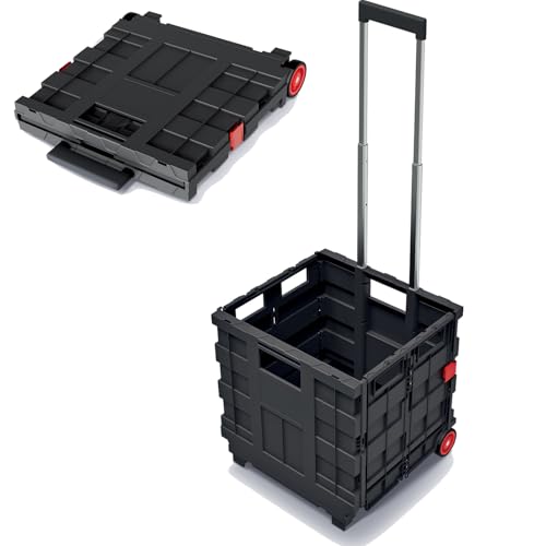 Kistenberg zusammenklappbarer Transportwagen Cart, Tragfähigkeit bis zu 25 kg, wetterfester Kunststoff, Teleskopgriff aus Aluminium