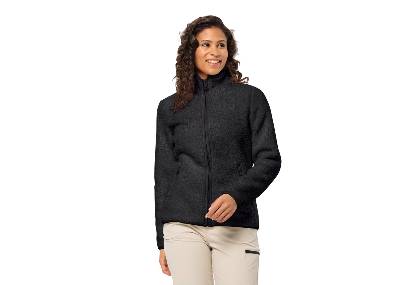 Jack Wolfskin Fleecejacke HIGH CURL JACKET W mit Taschen, atmungsaktiv und warm, SHERPA FLEECE, schwarz