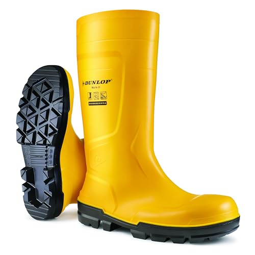 Dunlop Sicherheitsstiefel S5 EN ISO 20345:2022, Größe 45, gelb, PVC, Stahl-Zehenschutzkappe, durchtrittsichere Zwischensohle, öl- und chemikalienbeständig, antistatisch