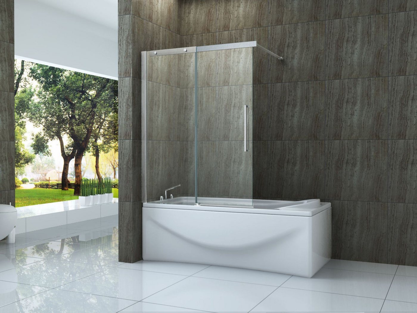 Alphabad Badewannenaufsatz Schiebetür-Duschtrennwand TRAMO 120 x 150 (Badewanne), extra hoch mit 150 cm, rahmenloses Glas, Easy-Clean Oberflächenbeschichtung, Aluminiumprofile, Links- oder Rechtsmontage, 6 mm Sicherheitsglas (ESG)