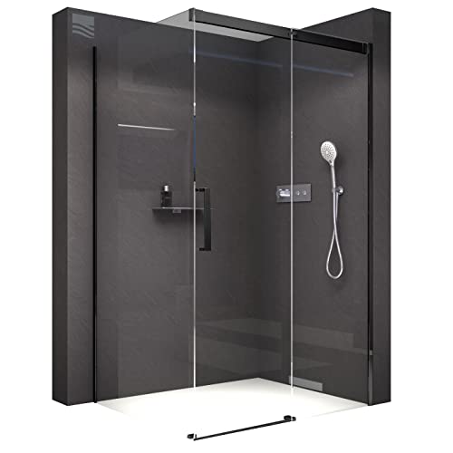 NEXTREND Eckdusche DX906 FLEX, Schiebetür Soft-Close aus 8 mm Nano Echtglas, matt schwarz, wählbare Breite 100 cm, ideal für Eckinstallation