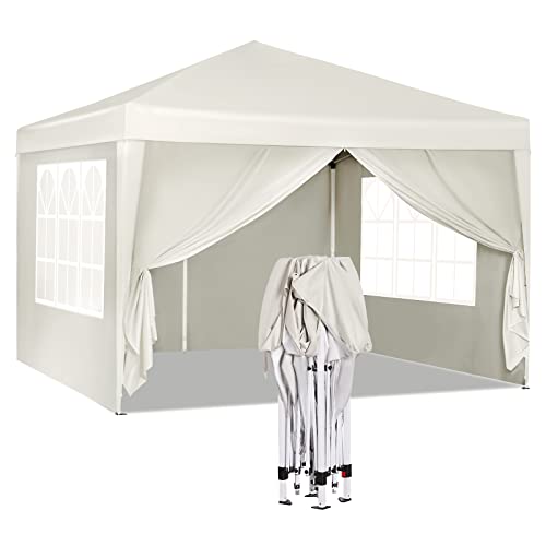 WOLTU Pavillon Pop-Up wasserdichter Faltpavillon Sonnenschutz Event Pavillon mit Seitenwänden Gartenpavillon auf Terrasse Camping Festival Pagodenzelt aus Oxford Metallrahmen 3 x 3 m Beige
