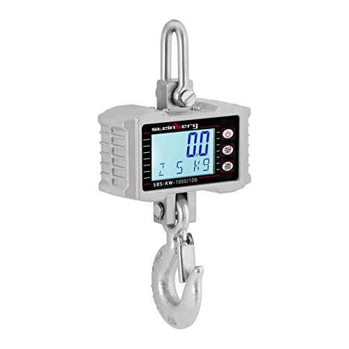 Steinberg Systems - Kranwaage Hängewaage (1.000 kg / 0,5 kg, Aluminiumdruckgussgehäuse, LED-Display, Edelstahl + Fernbedienung) Silber