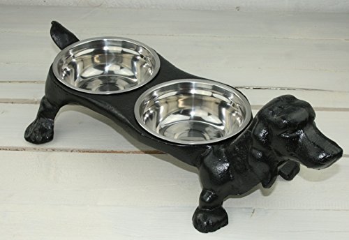 Moritz Doppel Hundenapf Gusseisen Fressnapf Napf Hund Futter, ca. 250 ml pro Napf, schwarz