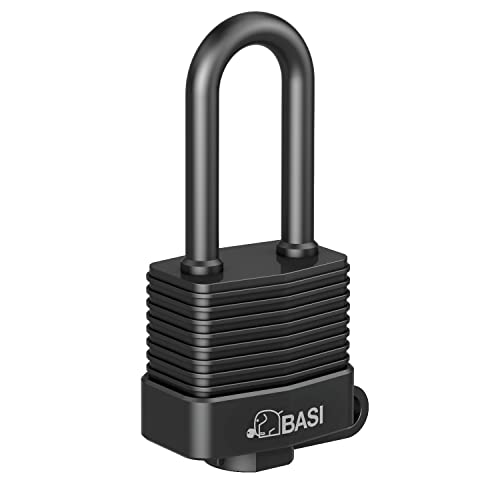 BASI | Vorhangschloss wetterfest mit hohem Bügel | Stahl Lamellen mit Kunststoffummantelung | Zylinderschutzkappe | Outdoor-Schloss witterungsfest | 2 Schlüssel