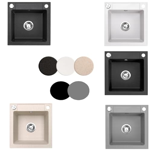 QLS Granitspüle Belmondo, Einbauspüle 46x44 cm mit 1 Becken, schwarzes Granit-Süßspeisenbecken, kratzfest und hitzebeständig