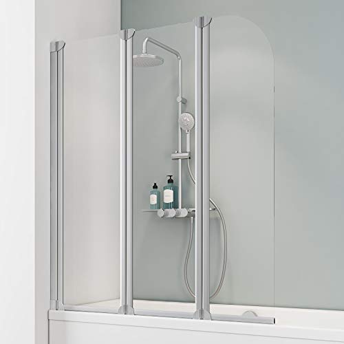 Schulte Badewannenaufsatz 3-teilig, 125 cm x 140 cm, Echtglas Klar hell, komplett einfaltbar, inkl. Montagematerial