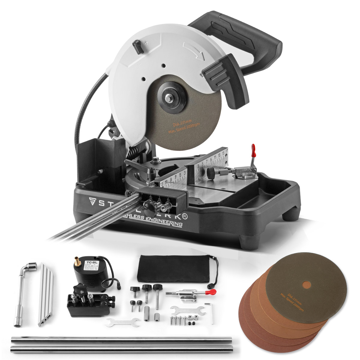 STAHLWERK MT-20 ST Brushless-Metall-Trennsäge - Trennschneider mit 2.000 Watt maximale Drehzahl 2.000 U-min zum Schneiden von Metallprofilen