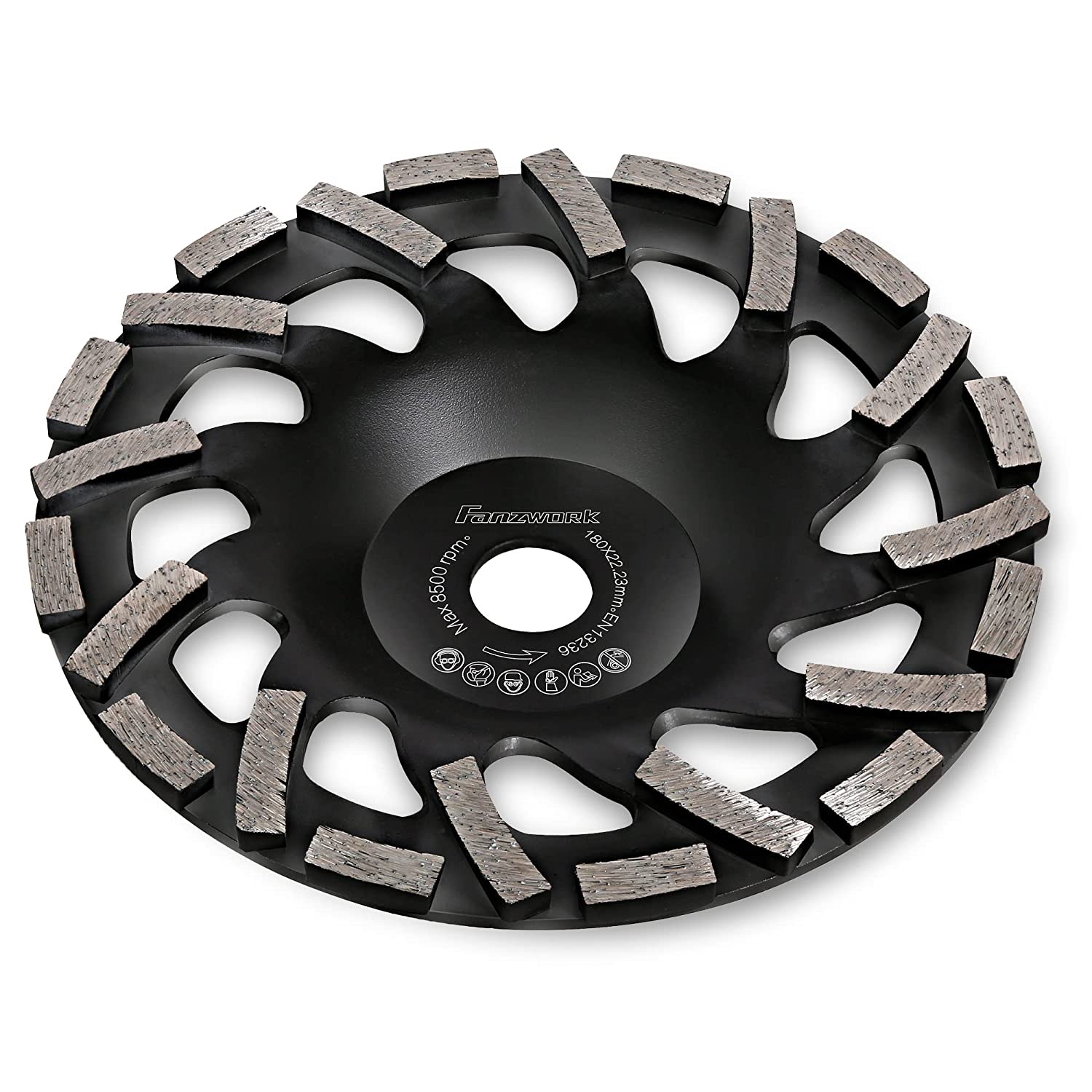 FANZTOOL Premium Diamant-Schleiftopf Abrasiv 180 mm x 22,2 mm Schleifteller Estrich, Asphalt, Putz, abrasive Baustoffe, TURBO-STAUBSAUGUNG-EFFEKT