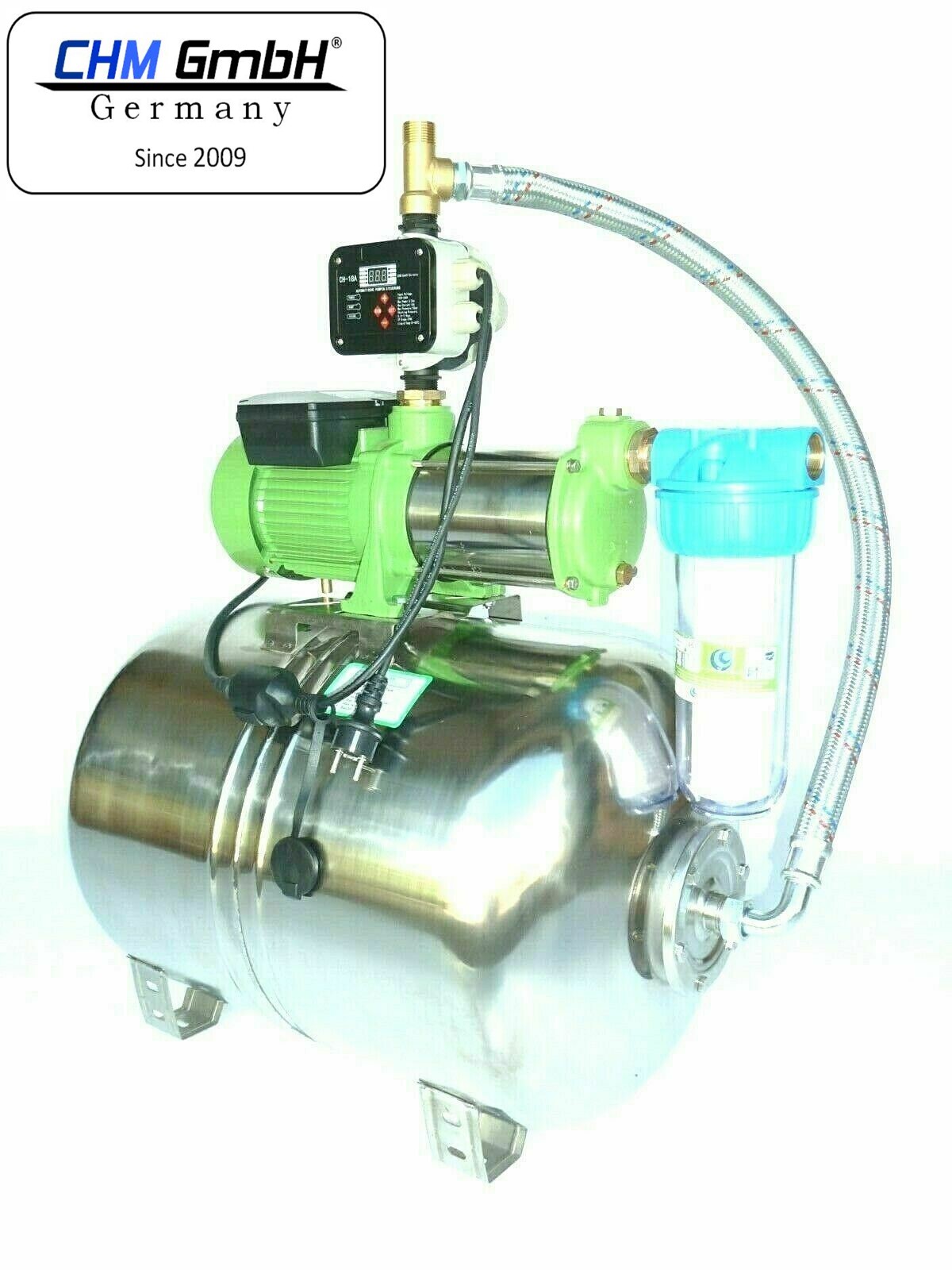 CHM GmbH HMC 170 6-SH, Drucktank 50l Edelstahl, CH 20, Panzerschlauch 80 cm, Wasserfilter Pumpe