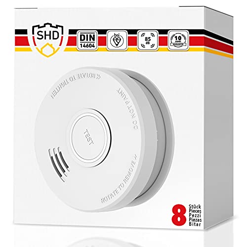 SHD Rauchmelder Set wechselbare Batterien (8X) - DIN EN14604 Geprüft & BSI-Zertifiziert, Brandmelder mit Stummschaltung & Selbsttest Funktion, Rauchmelder Magnethalter geeignet, Feuermelder DOF19