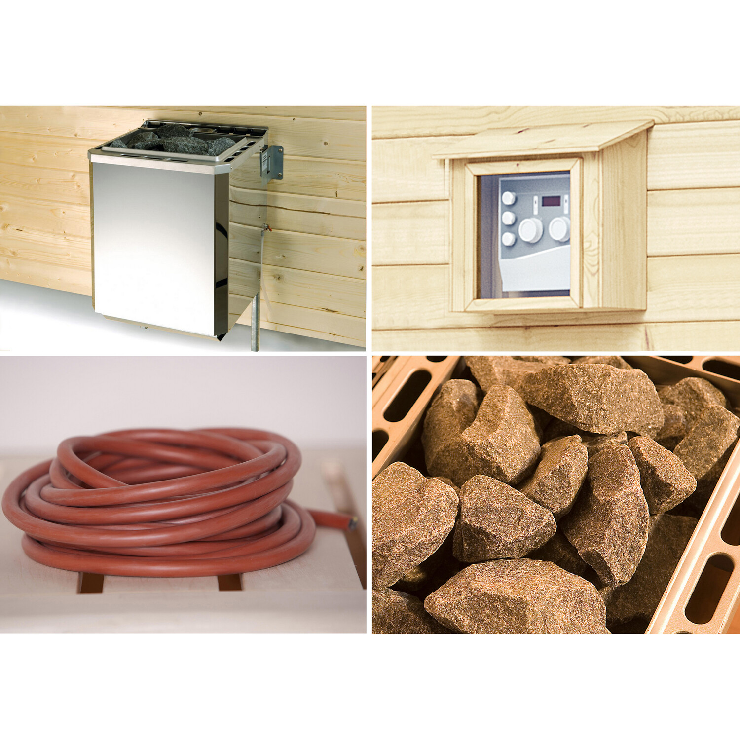 Weka Saunaofen-Set 'BioS 9,0 kW', Saunaofen für Fasssauna bis 14 m³, 4 Leistungsstufen, inklusive Außensteuerung, 12 kg Saunasteine